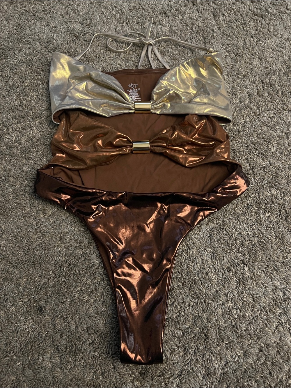 Oh Polly Metallic Brown and Silver One-Piece Swimsuit